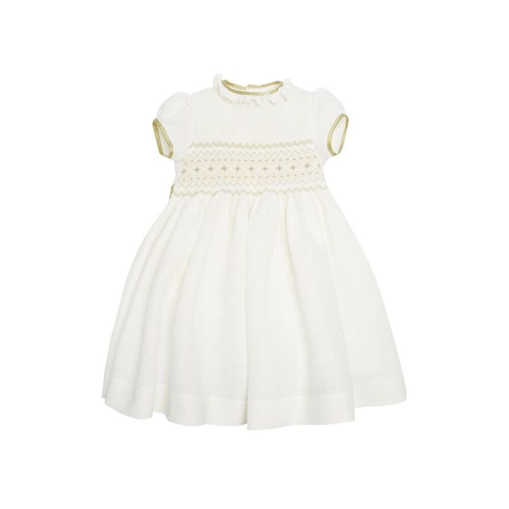 Pepa London Girls  Ivory Hand Smocked Occasion Linen-Blend Dress